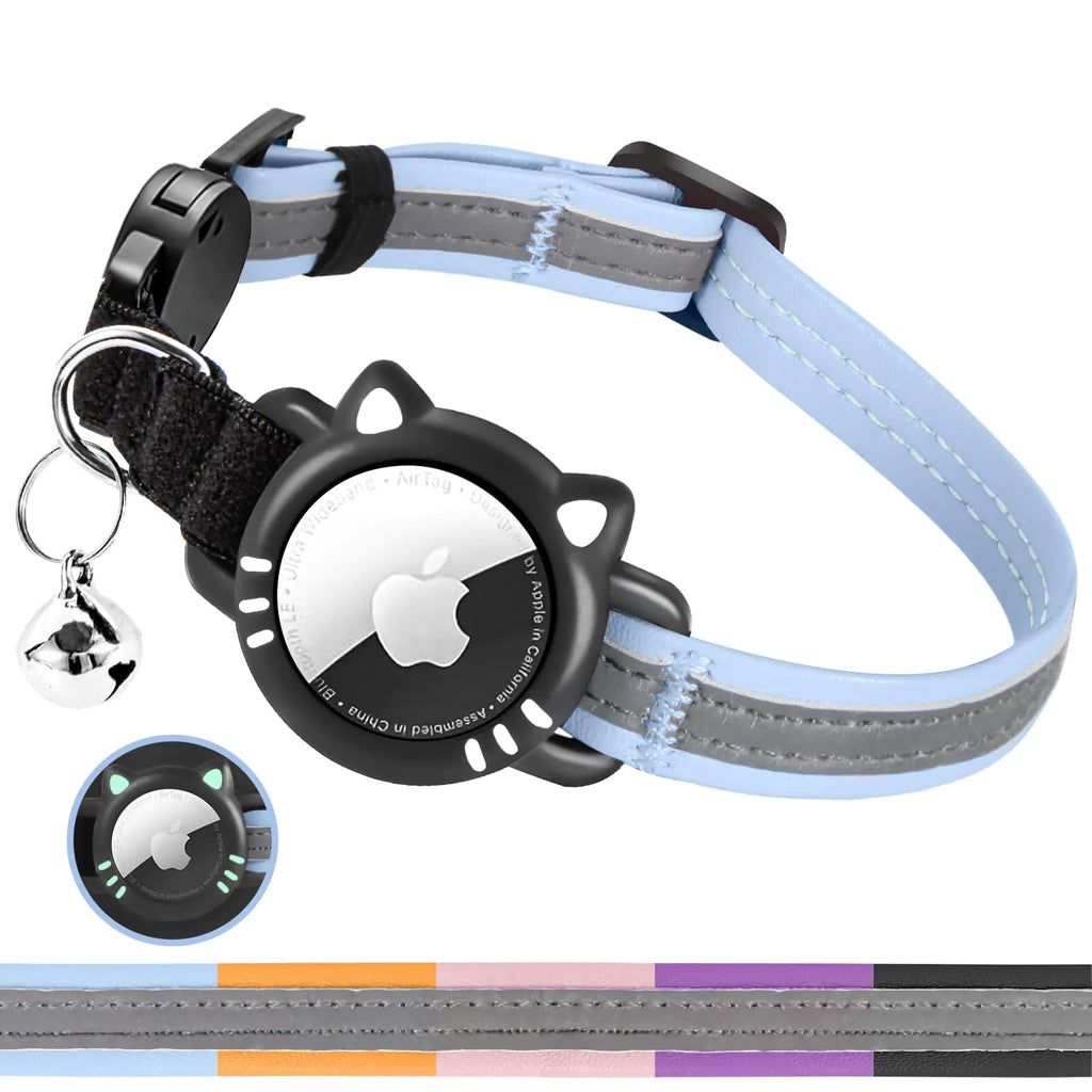 LED Cat Collar with AirTag Holder - Reflective Breakaway Safety Tracker
