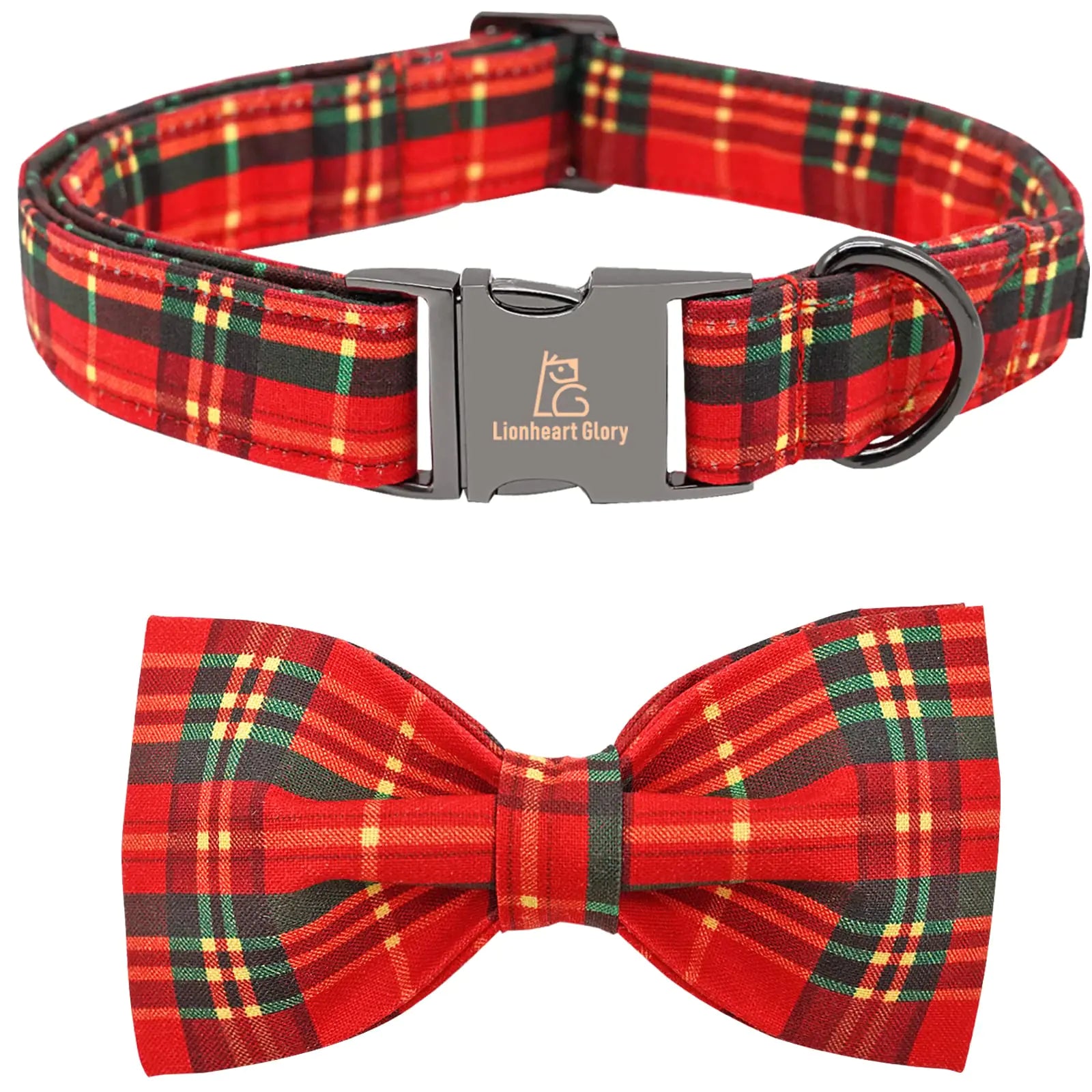 Christmas Dog Bow Collar - Plaid Bow Tie Collar for Medium Dogs Holiday Gift