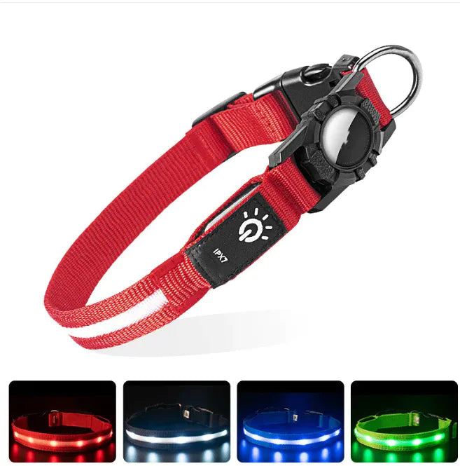 Glow in the Dark Dog Collar with AirTag Holder - Luminous GPS Tracker
