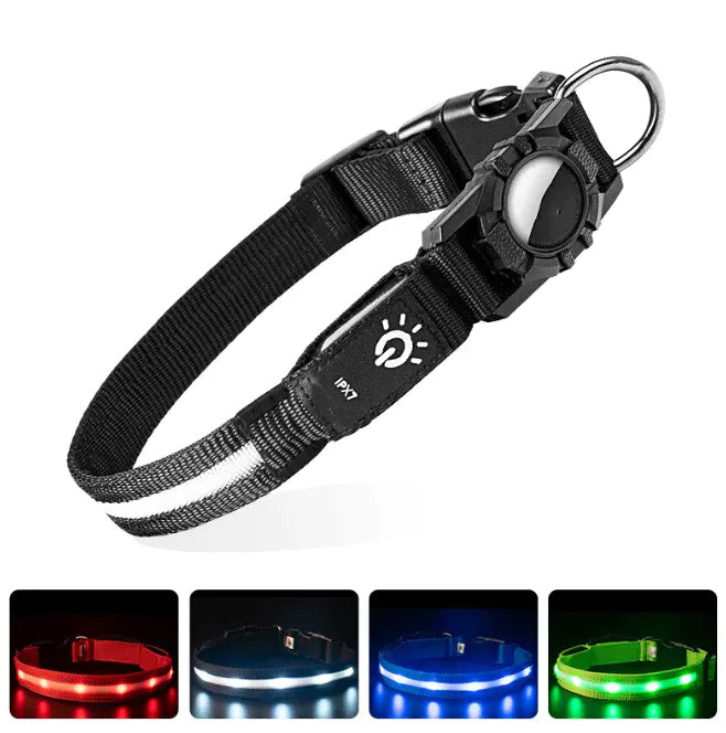 Glow in the Dark Dog Collar with AirTag Holder - Luminous GPS Tracker