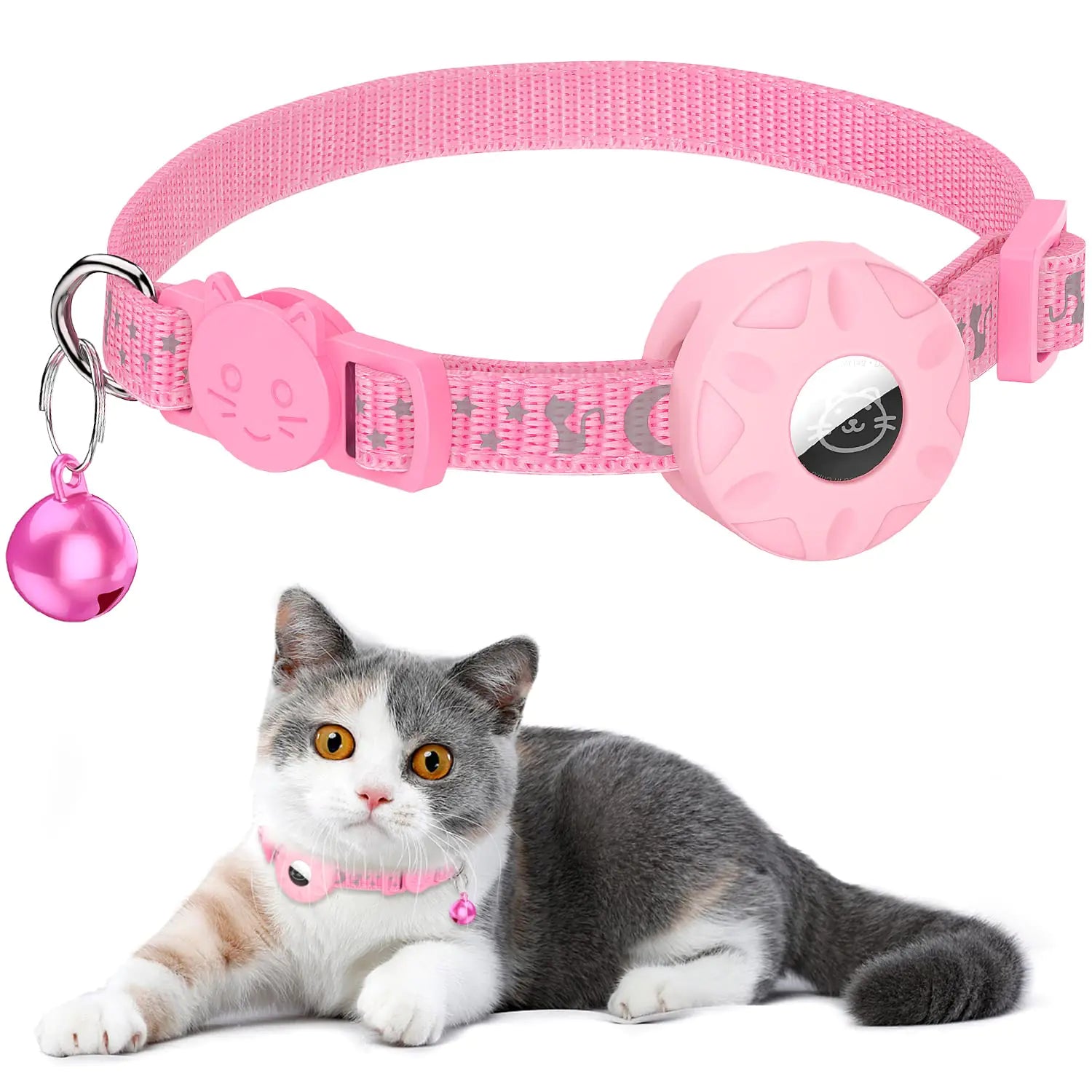 Reflective Cat Collar with AirTag Holder - Breakaway Safety GPS Tracker