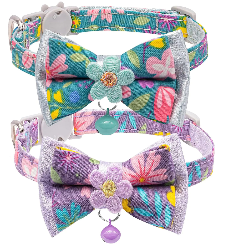 Cat CollarsHYQHYX Floral Bow Collar with Bell Removable Cat Collar with Tie Cute cat Collar for Cats and Puppies
