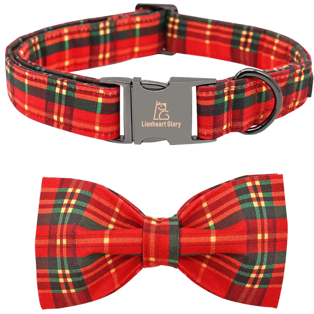 Christmas Dog Bow Collar - Plaid Bow Tie Collar for Medium Dogs Holiday Gift