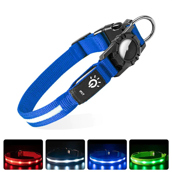 Glow in the Dark Dog Collar with AirTag Holder - Luminous GPS Tracker