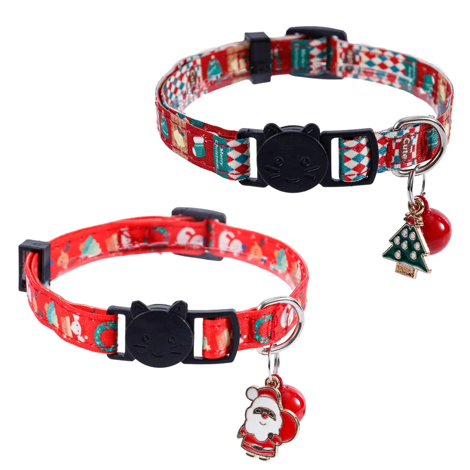 Christmas Cat Collar 2 Pack - Santa & Tree Pendant with Bells Breakaway
